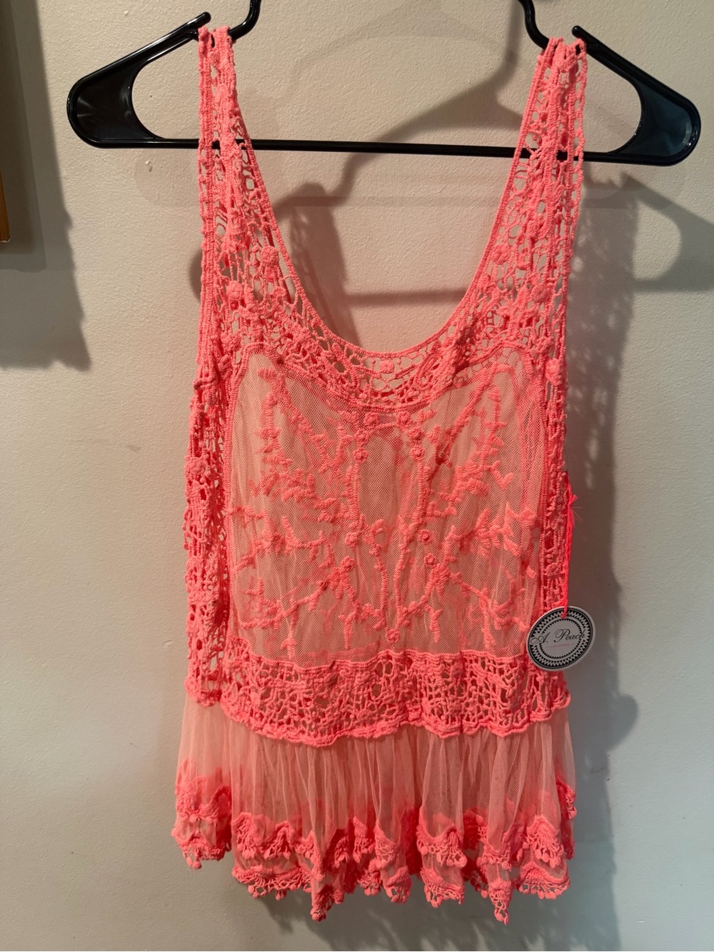 A. Peach Coral Crochet Lace Tank